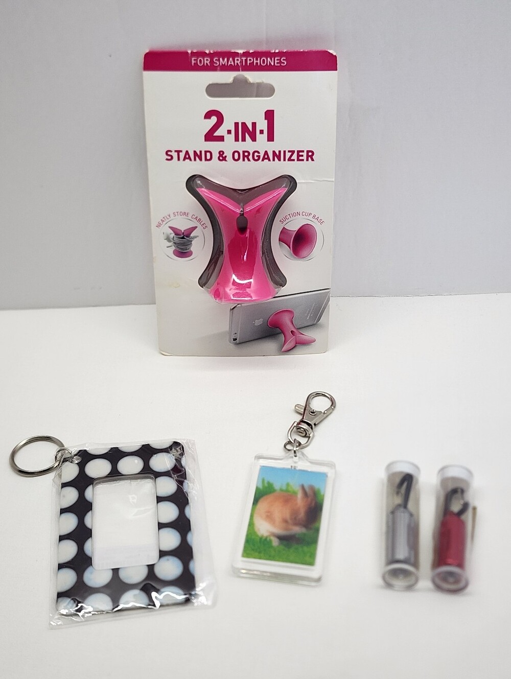 5pc Keychains & 2-in-1 Pink Phone Stand Bundle Set
